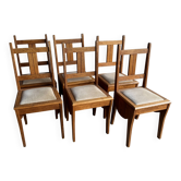 Set of 6 Amsterdamse School Art Deco Dining Chairs, Warm Oak Wood with Beige Upholstery