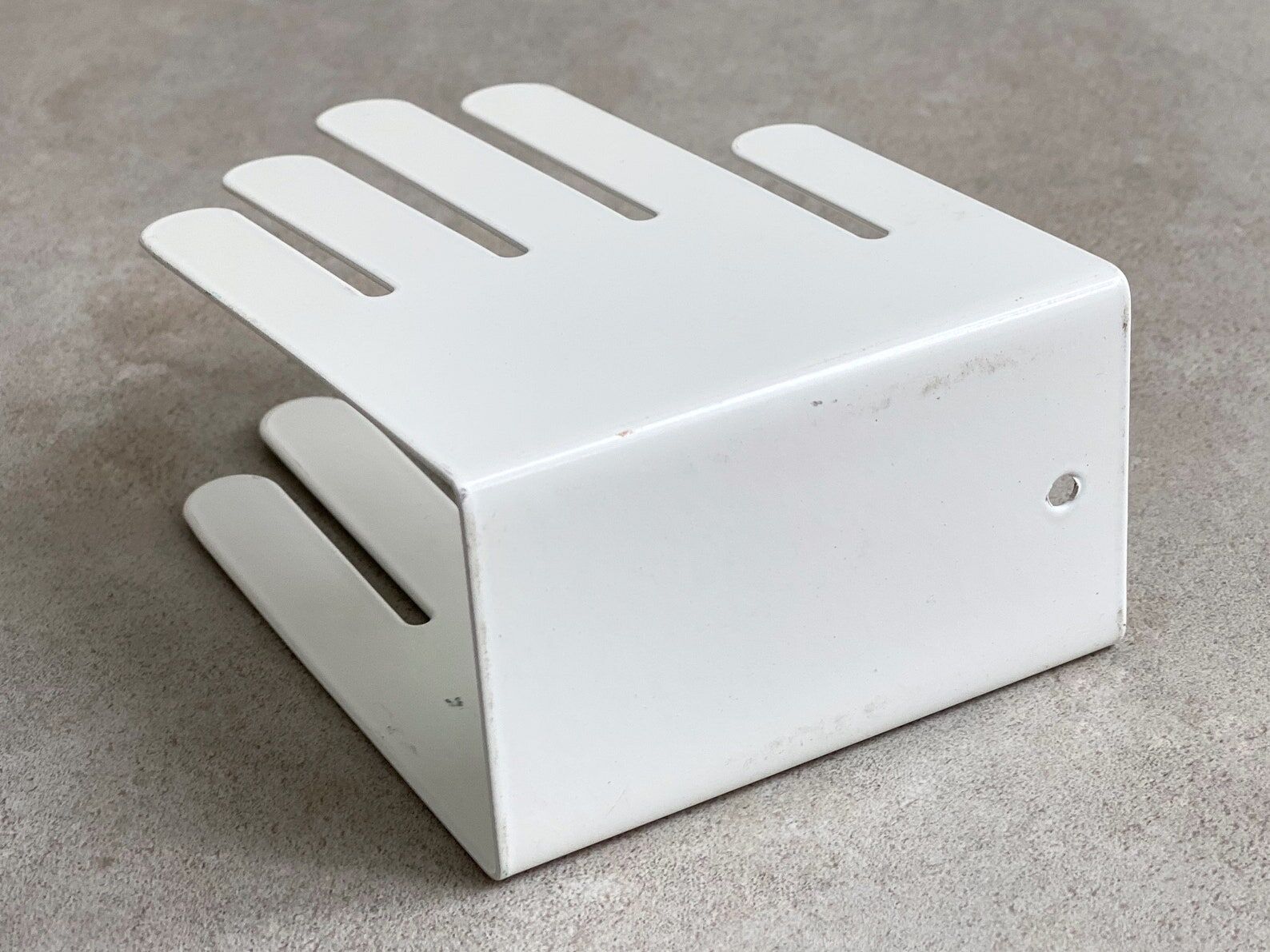 Vintage white metal hand letter holder