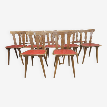 Set of 12 vintage 1960 red leatherette bistro chairs