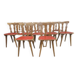 Lot de 12 chaises bistrot skaï rouge 1960 vintage