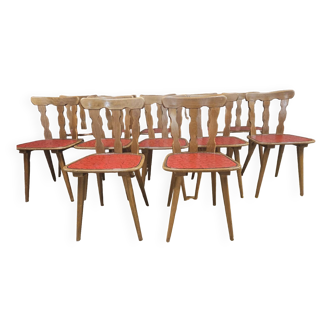 Lot de 12 chaises bistrot skaï rouge 1960 vintage