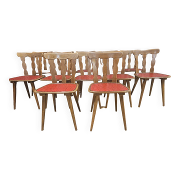 Set of 12 vintage 1960s red leatherette bistro chairs