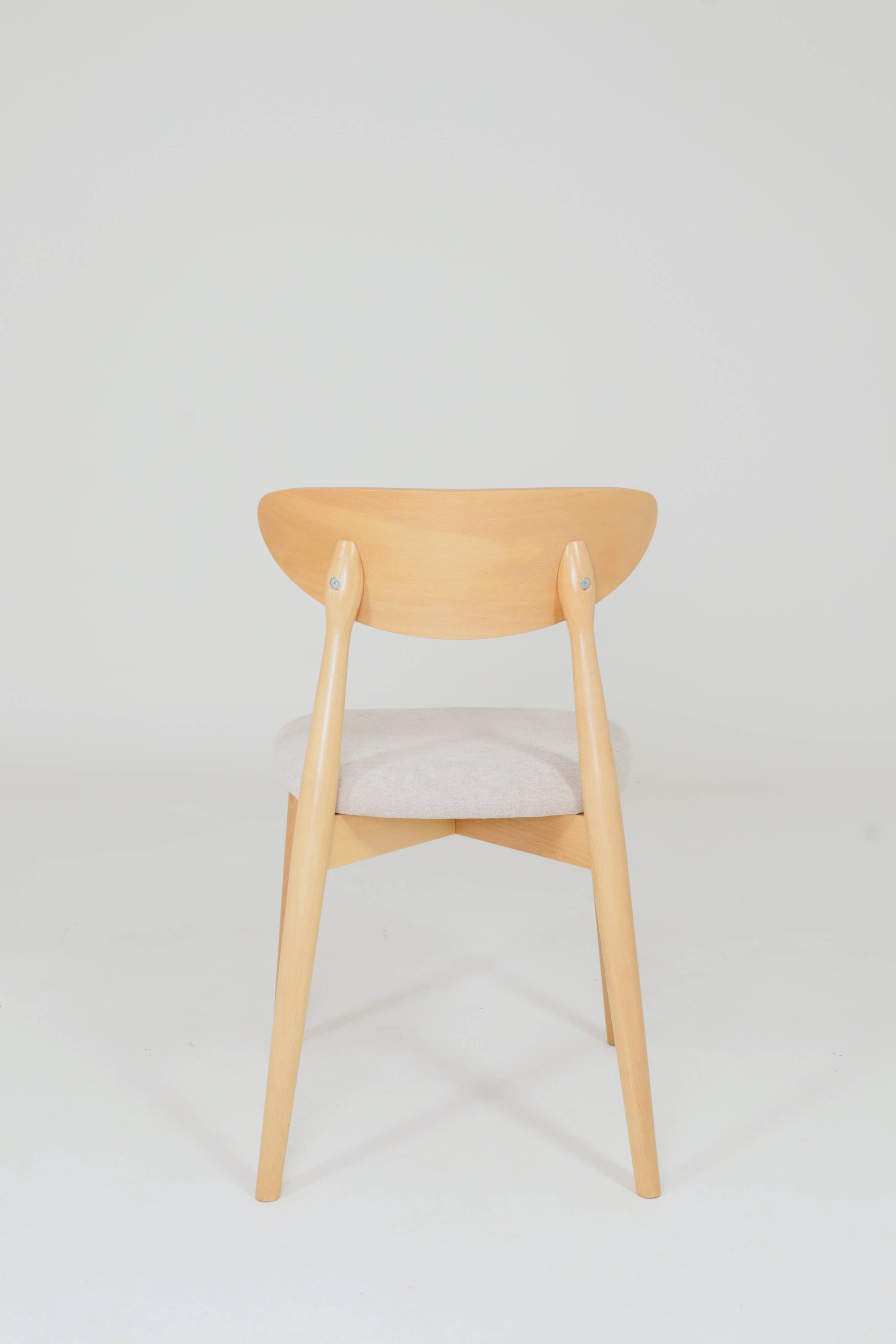 Ensemble moderne de 6 chaises de salle à manger, tissu écru et bois de hêtre naturel