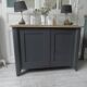 Small low Parisian sideboard re-enchanted in slate gray, medium oak waxed top.