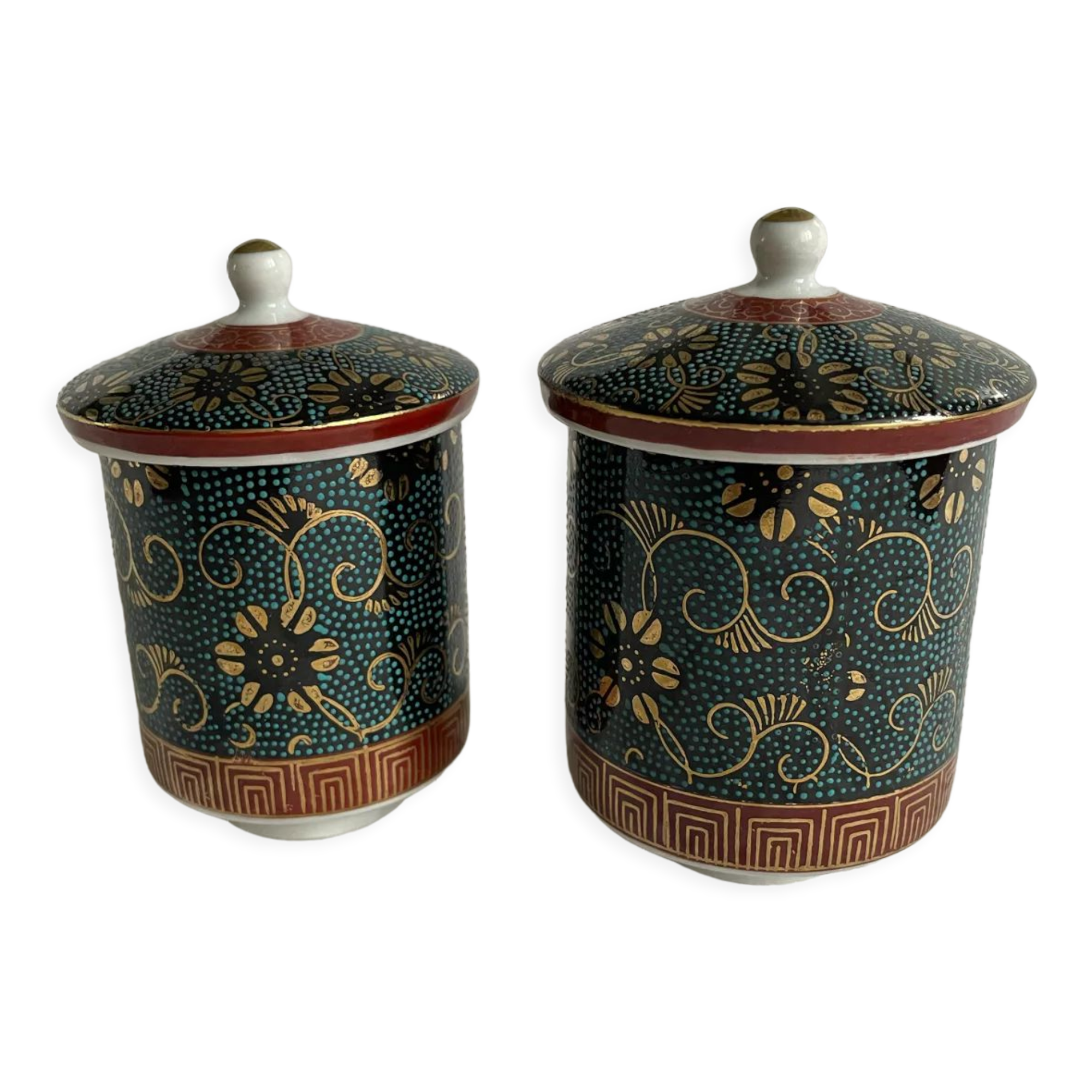 Set of 2 vintage Japanese tea cups Kutani Ware Yozan