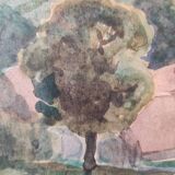 Vintage watercolour of a village in the mountains, signed Barclay