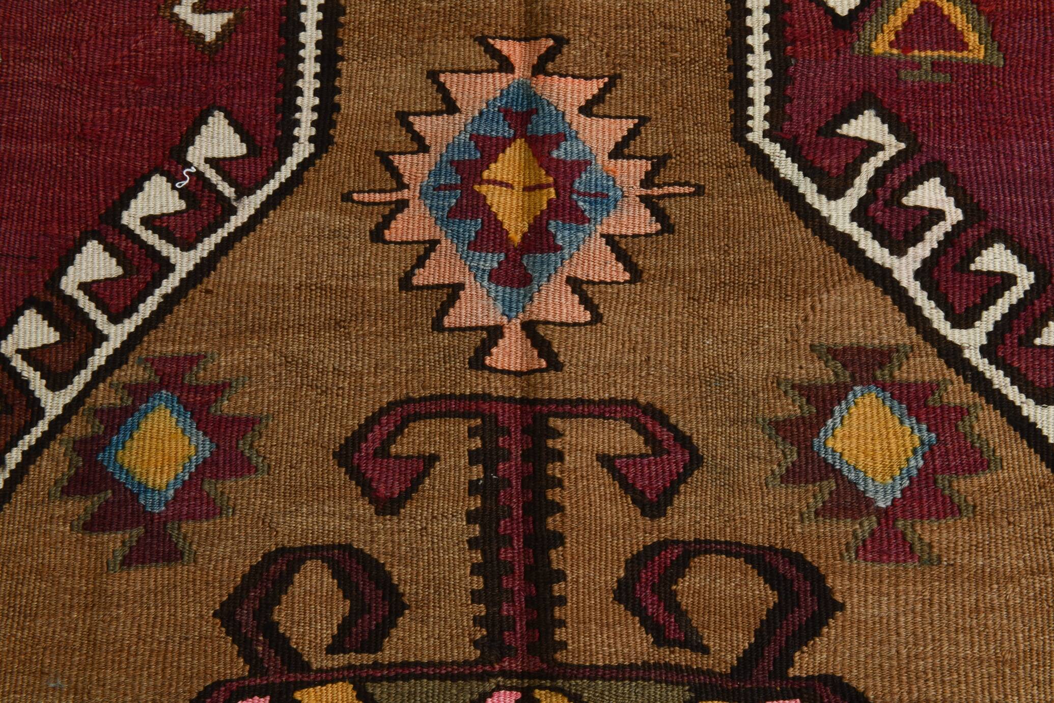 4x13 Kilim Long Wide Brown Handmade Turkish Kilim Runner Rug, 131x404 Cm