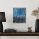 Abstract table in blue, black, and white, 41x33 cm, signed painting.