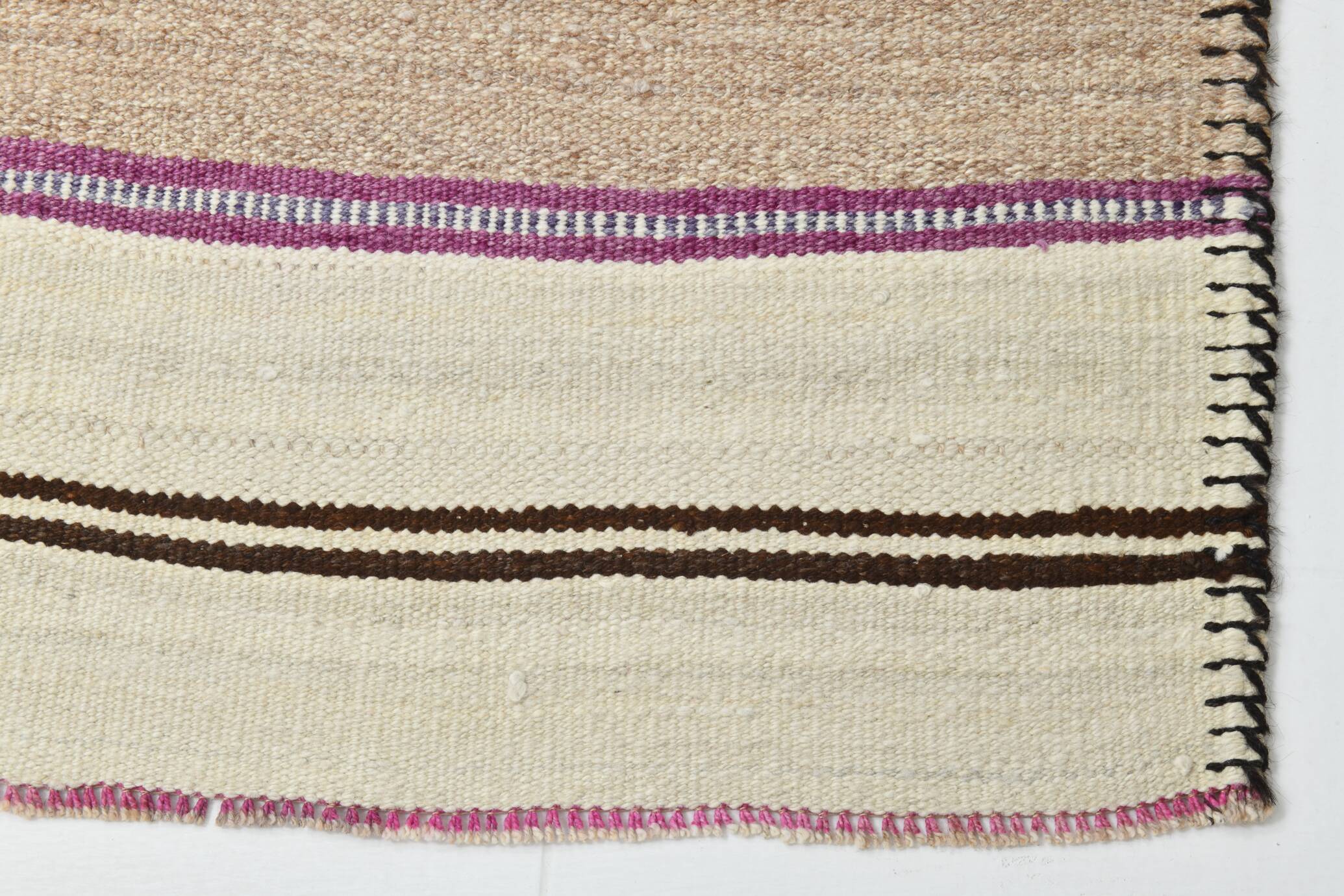 2x11 Brown & Cream Vintage Kilim Runner Rug, 75x337Cm