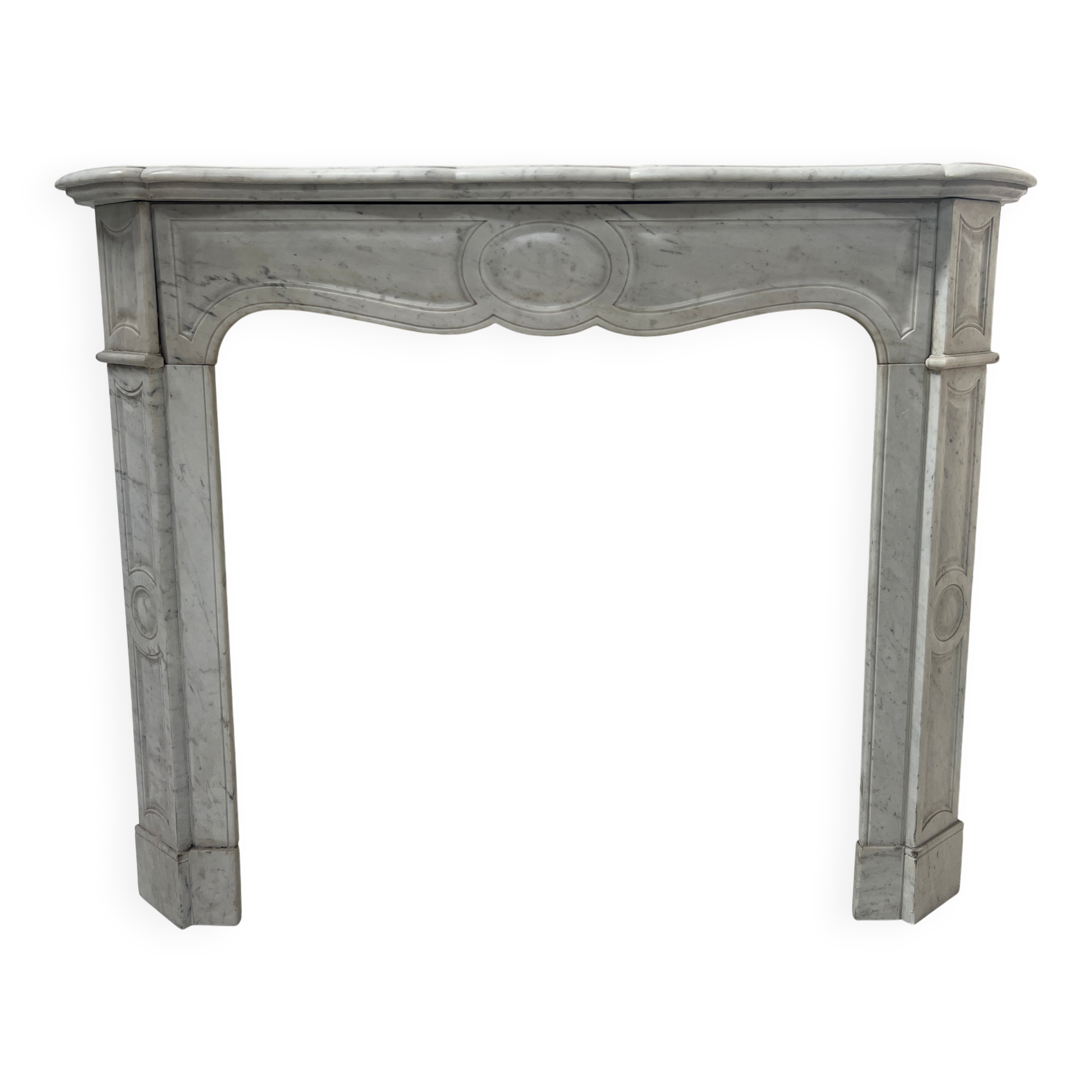 Louis XV style fireplace Model Pompadour White Carrara marble 20th century