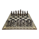 Vintage chess set in patinated metal alloy with a 39 cm chessboard from the 1980s.