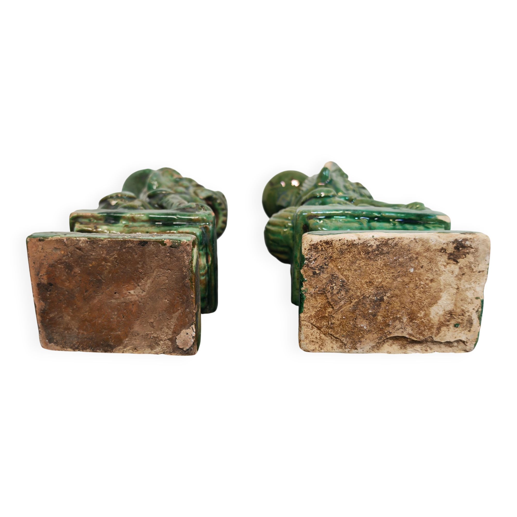 Pair of Foo Dog candle holders in ceramic, China 19th century