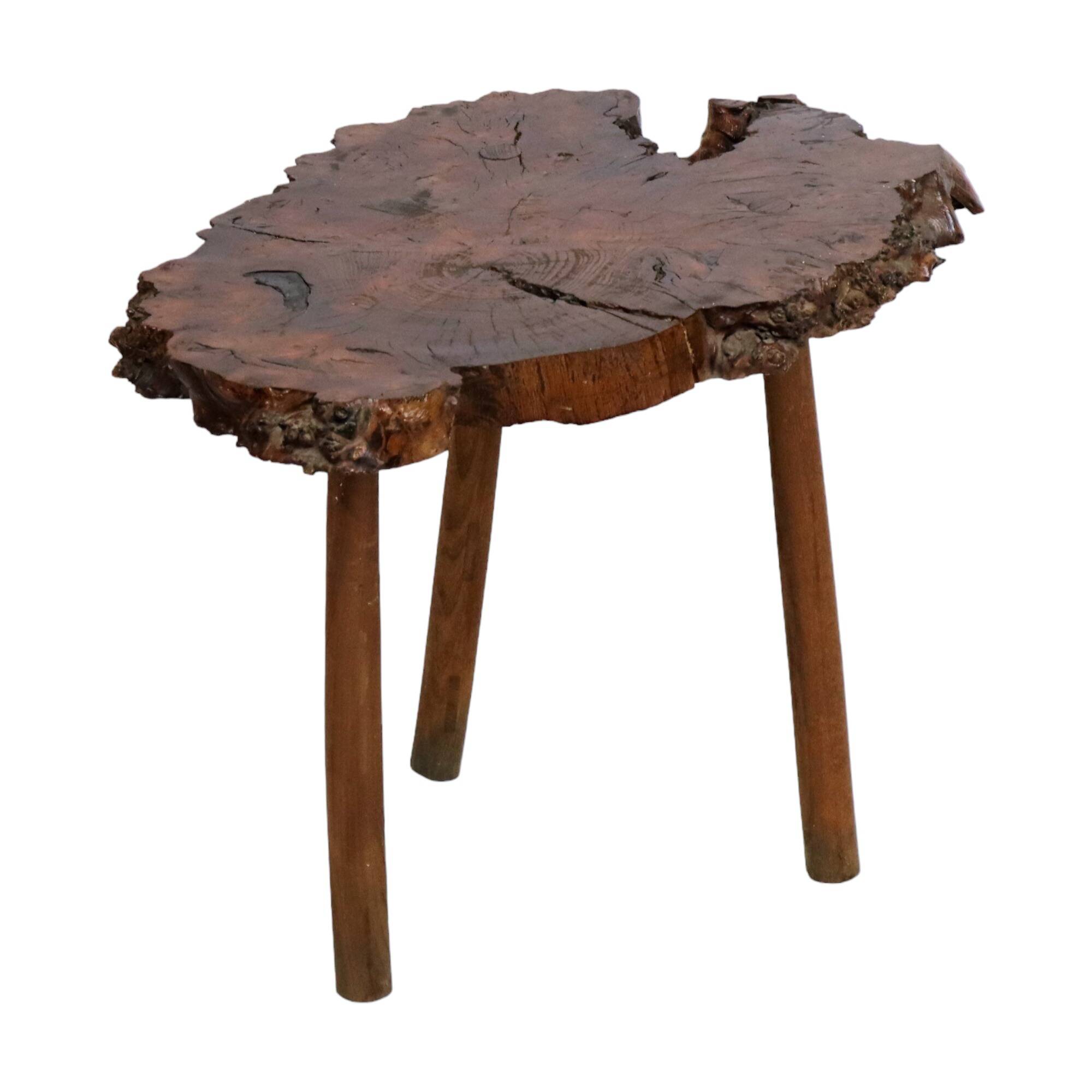 Vintage Rustic Side Table Root Wood Tree Trunk Tripod Coffee Table