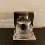 Italian salt and pepper shaker in stainless steel and Alessi glass, 1980