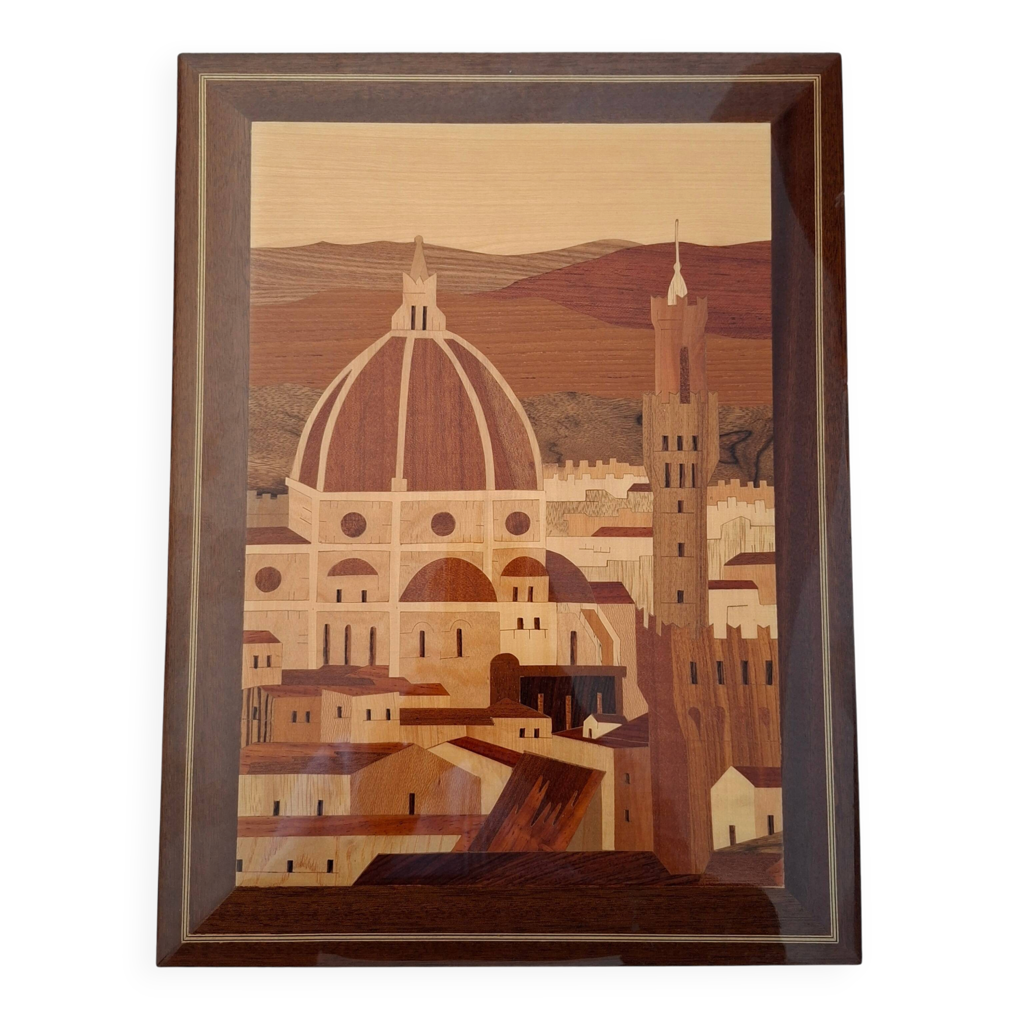 Quadro Intarsio Ligneo Artigianale Panorama Firenze (Cupola Brunelleschi)