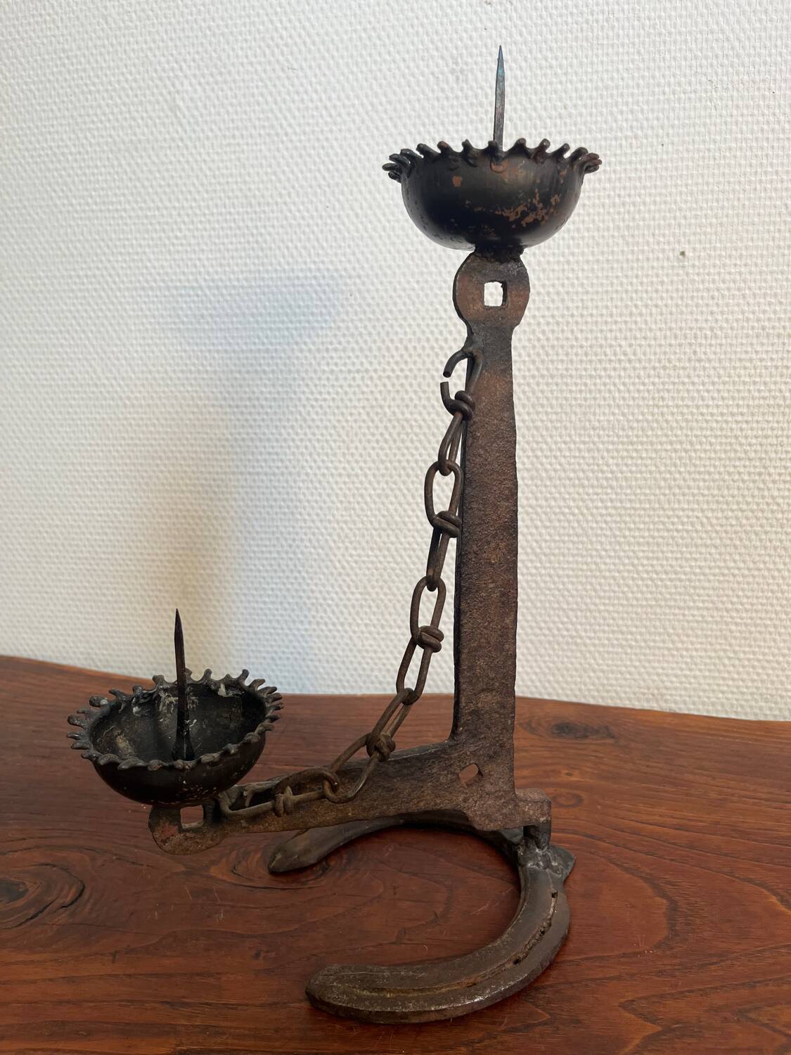 Bougeoir chandelier double Brutaliste fer forgé