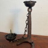 Brutalist double wrought iron candlestick holder