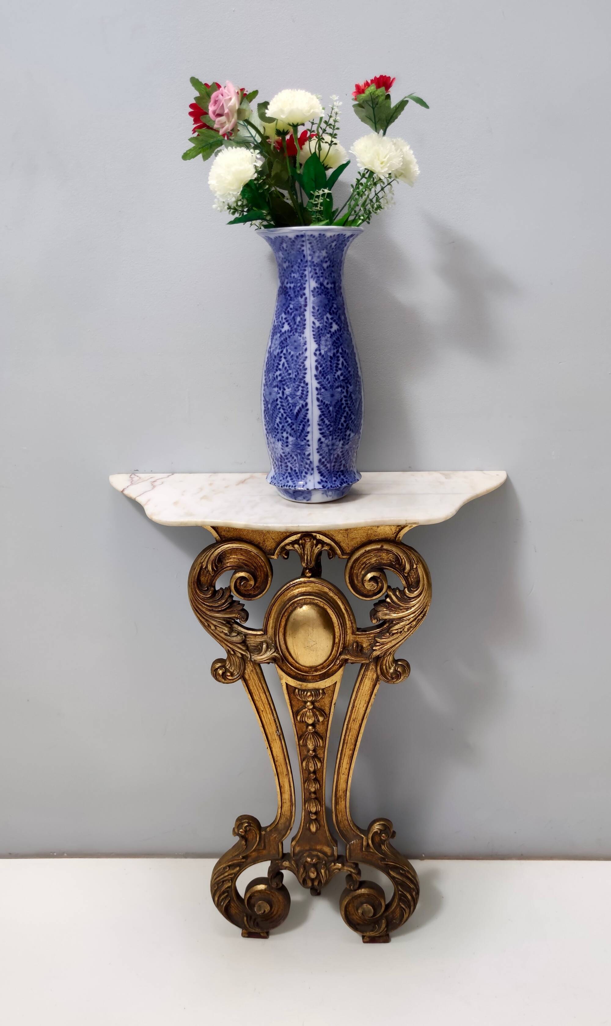 Blue and White Lacquered Ceramic Vase by Laveno Chinoiserie Style, Italy