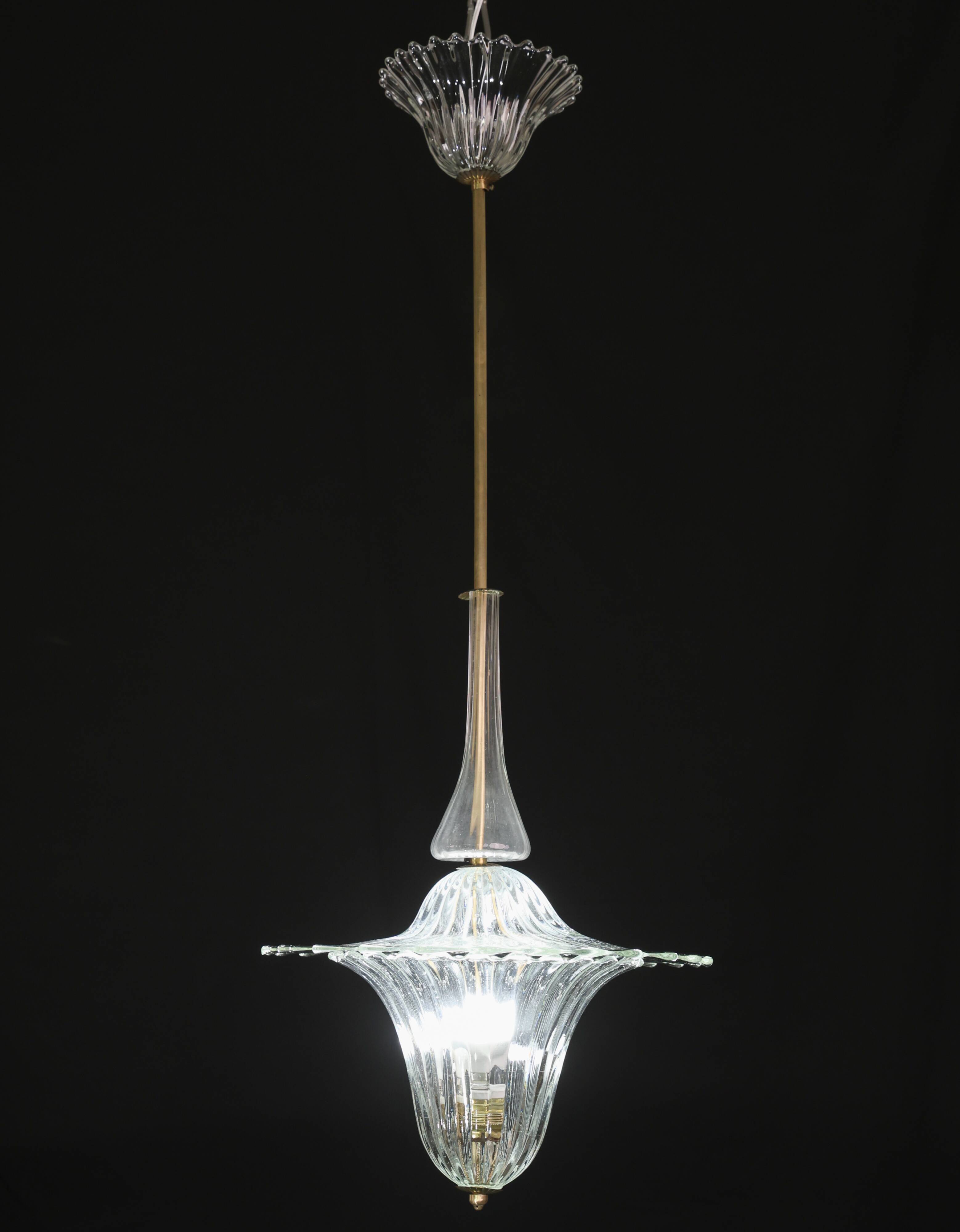 Elegant Art Decò Murano Glass Lantern by Barovier e Toso Pendant Light, 195