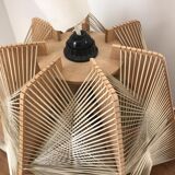 Hanging lamp of wood and thread Scandinavian style