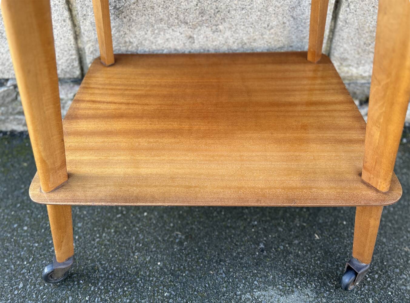 Serving trolley, TV table, varnished wood, 1950s
