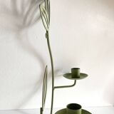 Wall Candle Holder, Green Metal Leaves