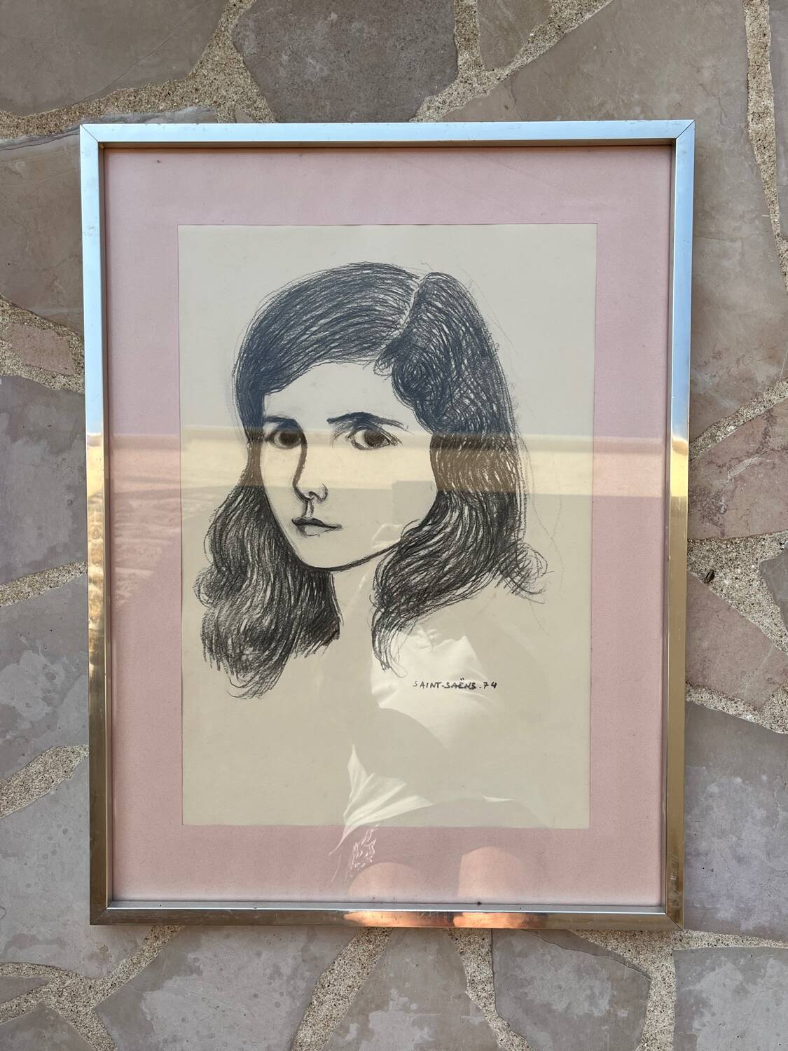 Tableau : dessin sur carton - portrait de jeune femme