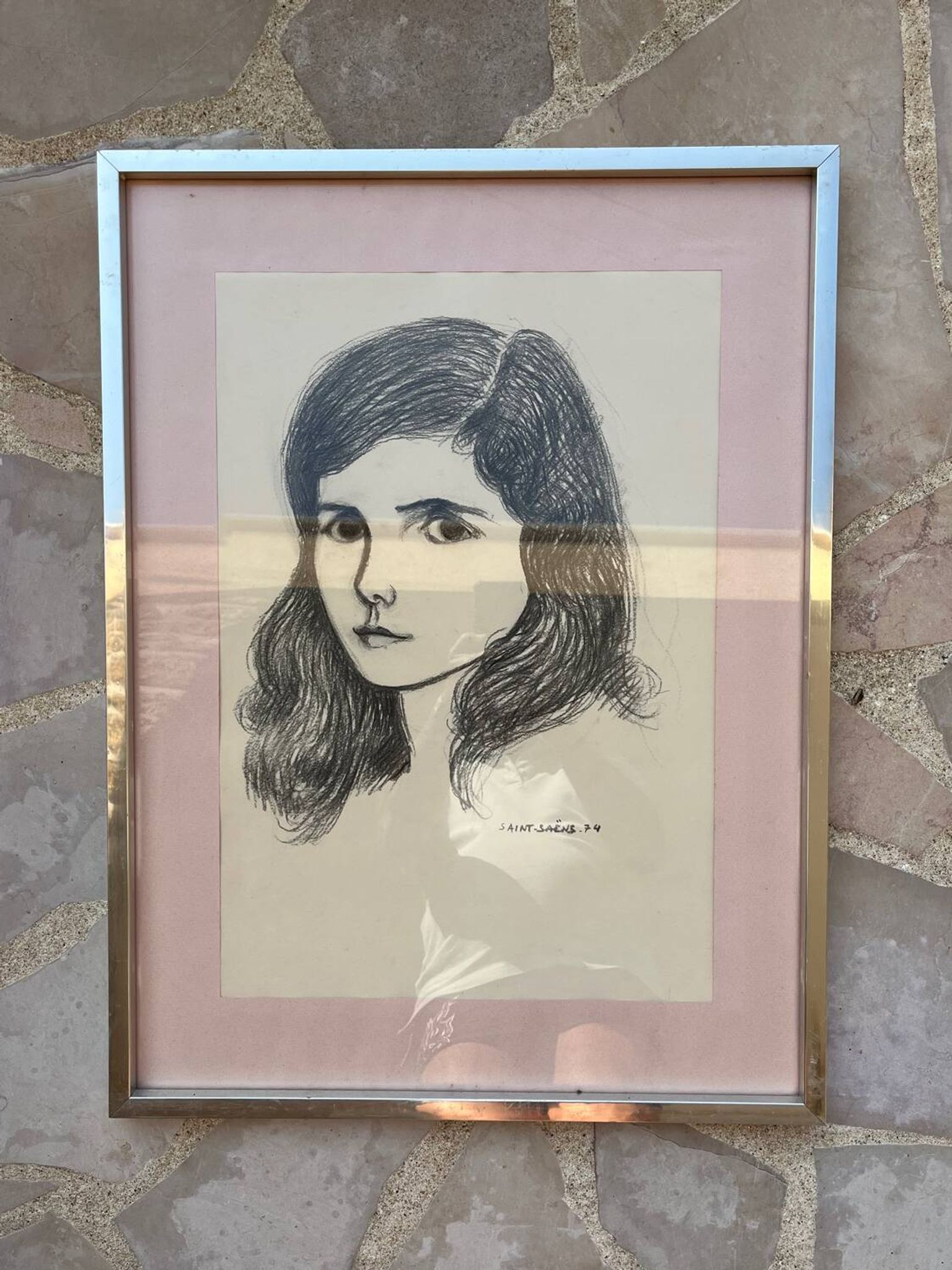 Painting: drawing on cardboard - portrait of a young woman