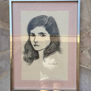 Painting: drawing on cardboard - portrait of a young woman