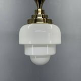 1930s Art Deco Brass and Opaline Glass Flush Mount, Czech