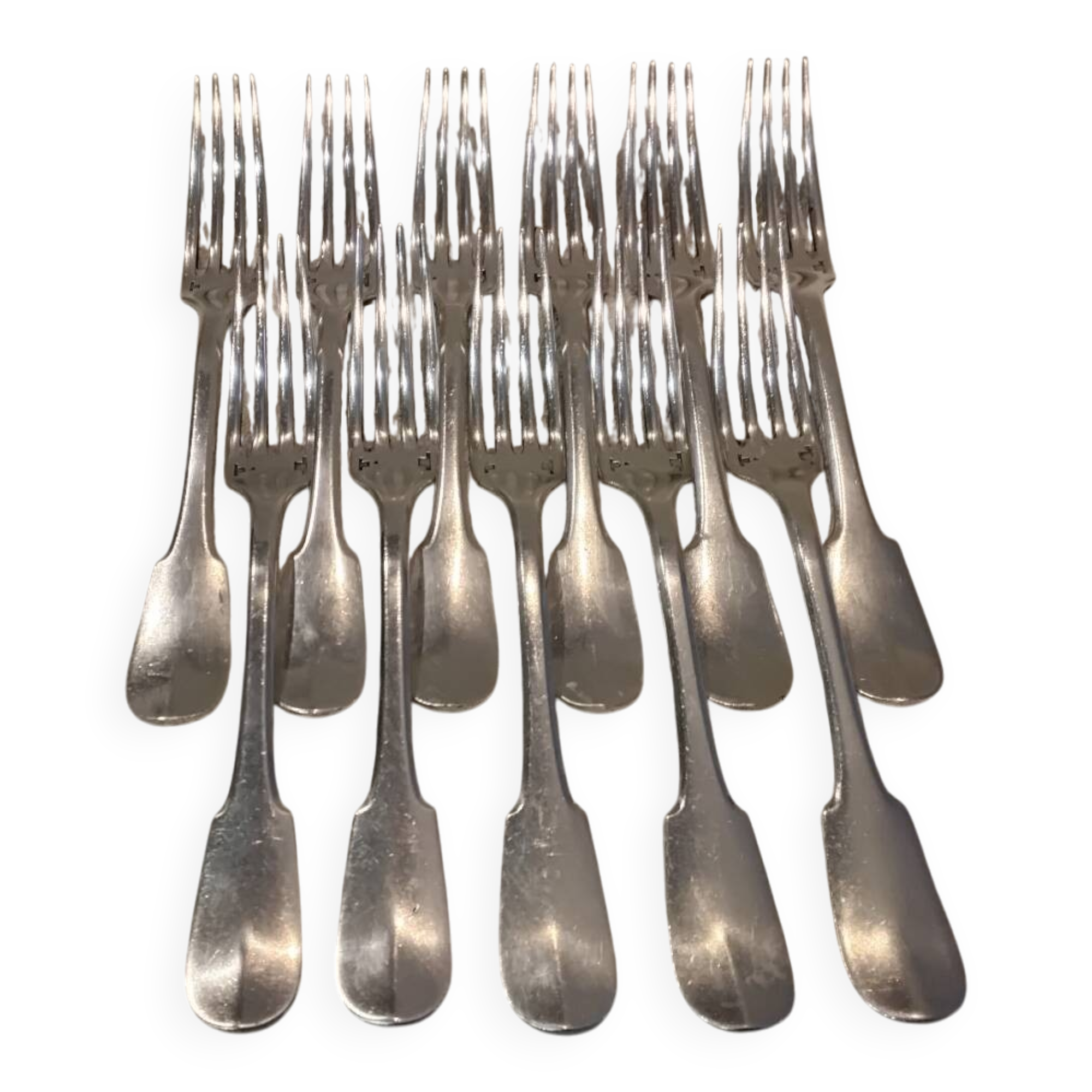11 silver-plated table forks by Christofle Cluny with stripes