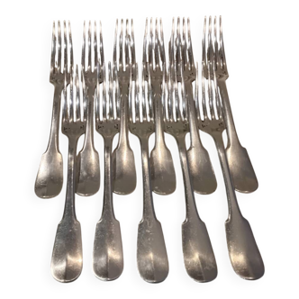 11 fourchettes de table métal argenté orfèvre Christofle cluny rayures