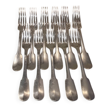 11 silver-plated table forks by Christofle Cluny with stripes