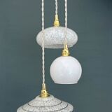 Vintage white glass triple globe suspension from Clichy and opaline.