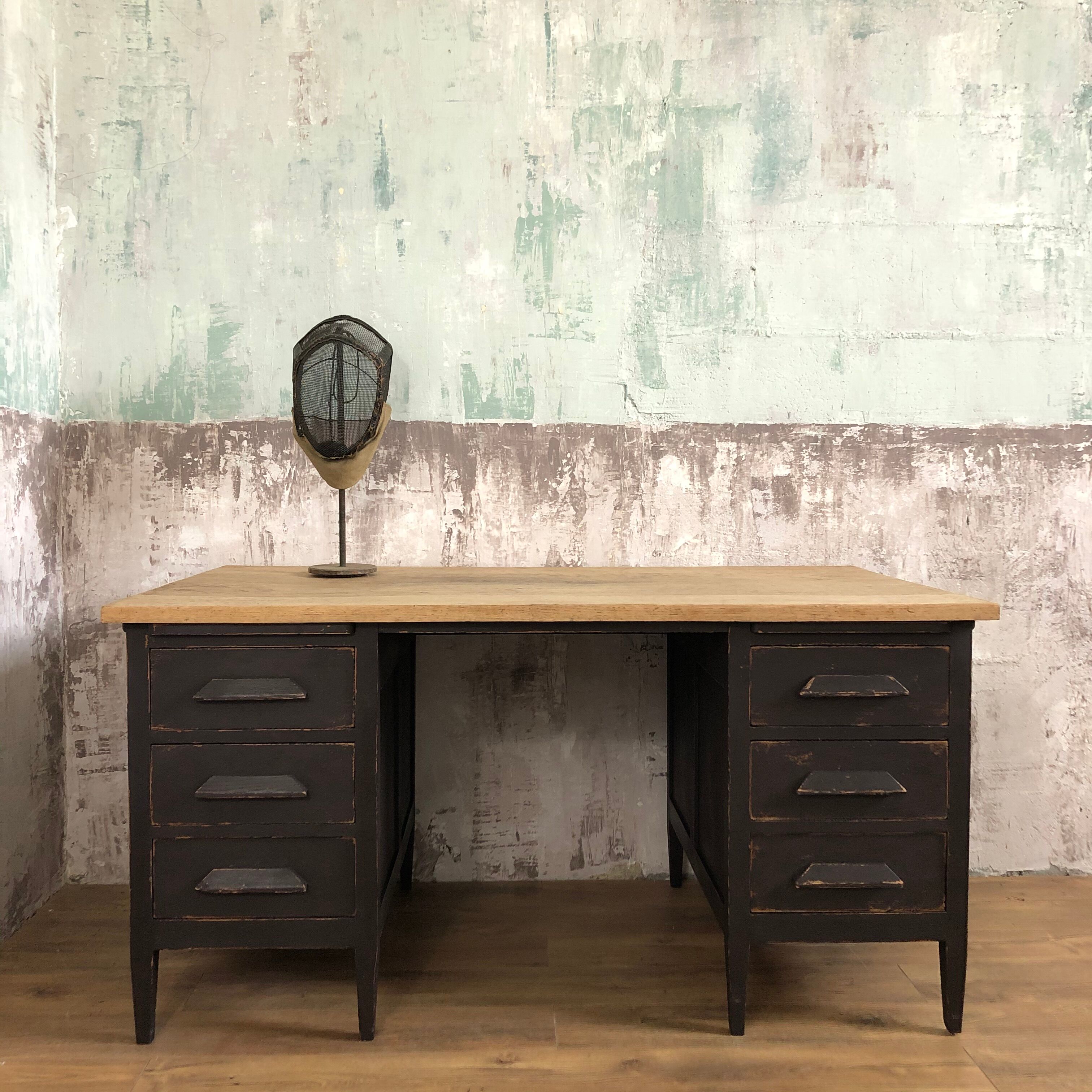 Former wooden minister's desk, black patina