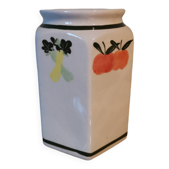 Grand pot à couvert vintage céramique émaillée motif fruits peint main