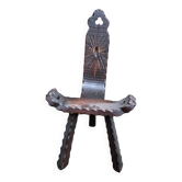 Chaise brutaliste espagnole en bois massif 1960