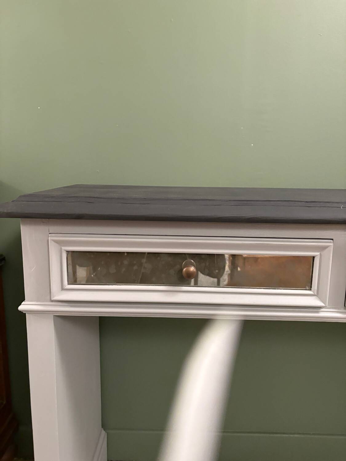 Superb matte black console with a natural top.