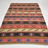 6x9 Blue & Red Details Kilim Rug,Modern Mid Century,Wool Area Rug,175x261Cm