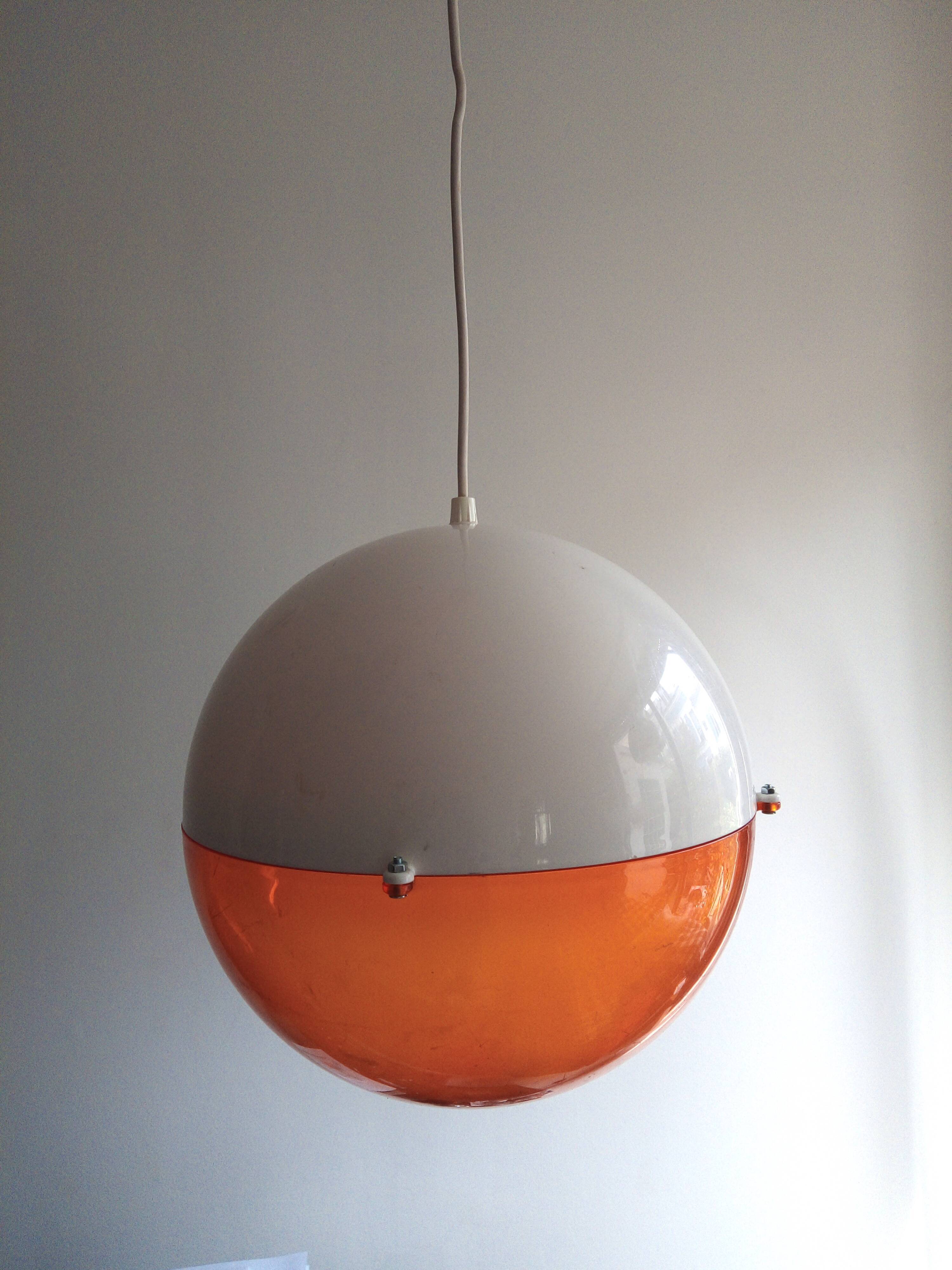 Plexiglas suspension white and orange 70s