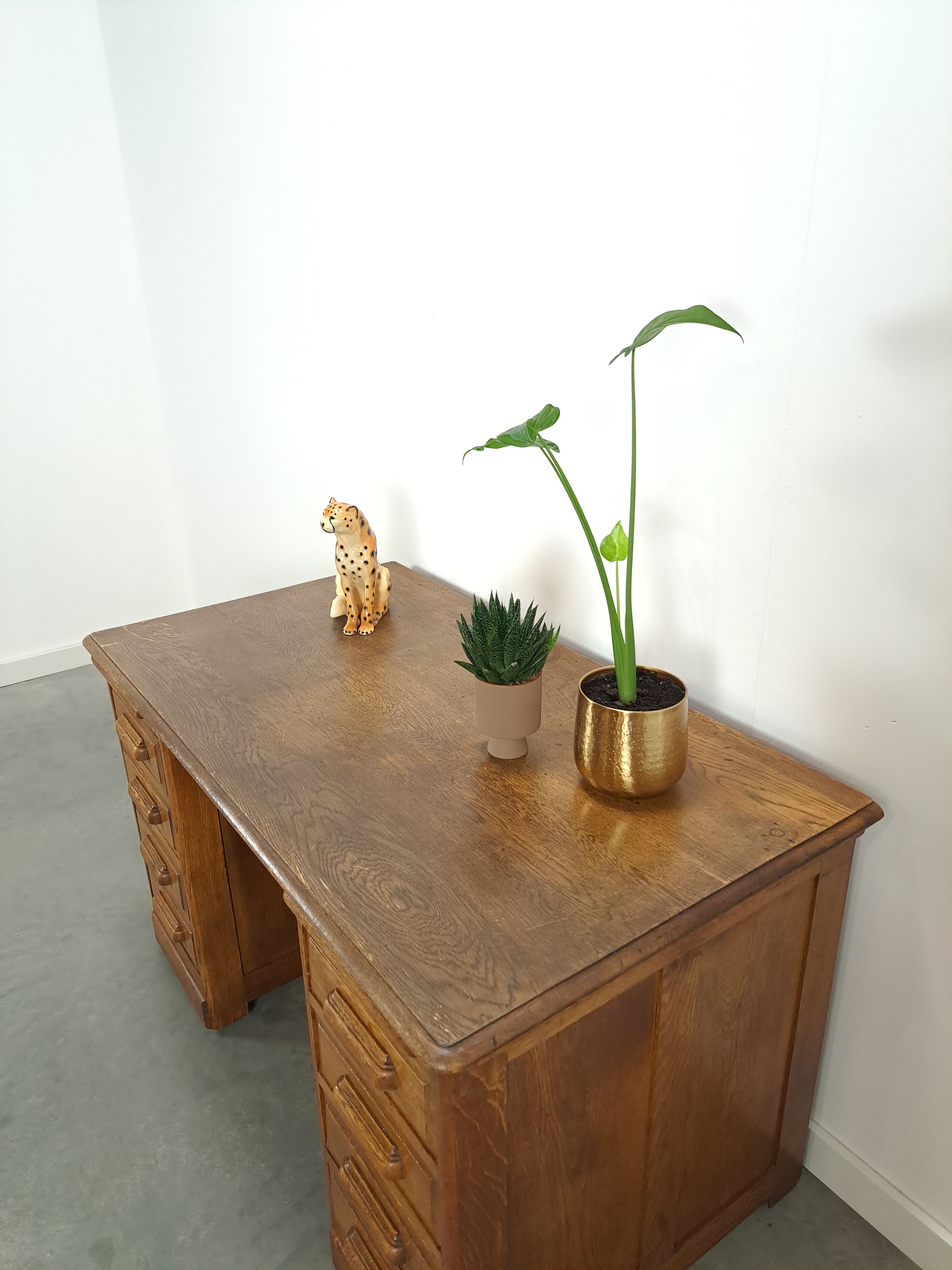 Old oak notary office with drawers, desk