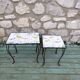 2 tables basses fer forgé et carrelage decor lacustre signées