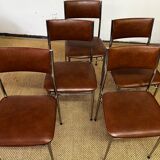 Set of 5 brown skaï chairs 1970