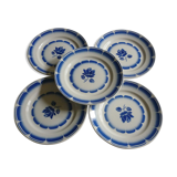 5 plates of vintage blue flowers