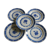 5 assiettes faience vintage fleurs bleues