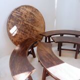 Round Table with 4 Curved Benches, France 1960s