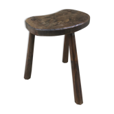 Tabouret de traite pieds tripodes bois foncé vintage