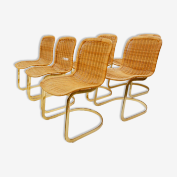 Set de 6 chaises de salon en osier de Cidue 1970