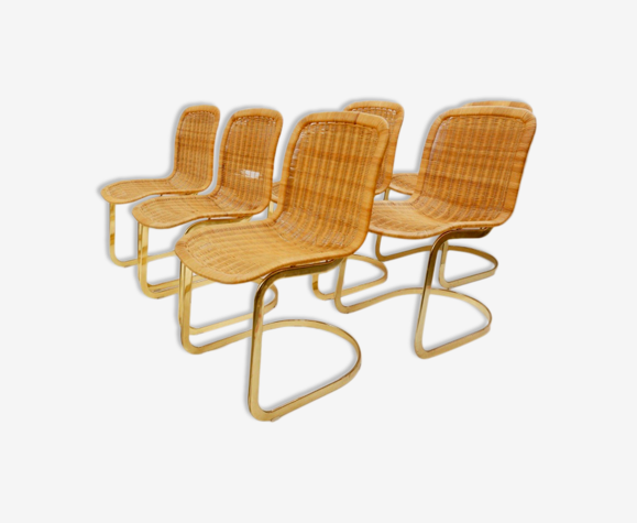 Set de 6 chaises de salon en osier de Cidue 1970
