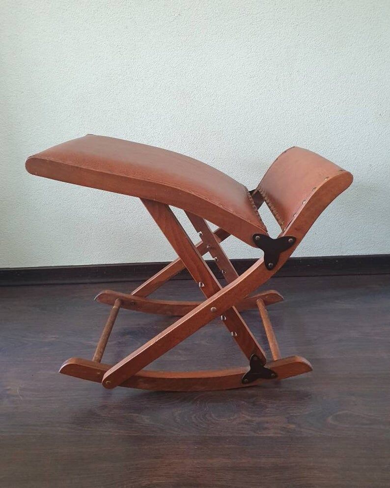 70s wooden folding footrest